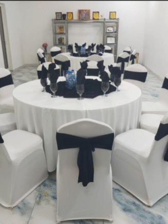 Elegant Indoor Dining Setup with Black Accents